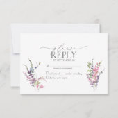 Lilac Lavender Wildblumen Watercolor Wedding RSVP (Rückseite)