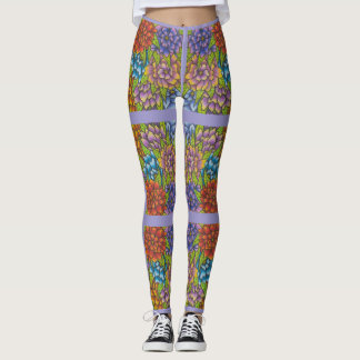 Lilac Leggings mit farbigen Blume und Streifen