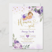 Lilac Lila Blonde Baby Heaven Sent Baby Dusche Einladung (Vorderseite)