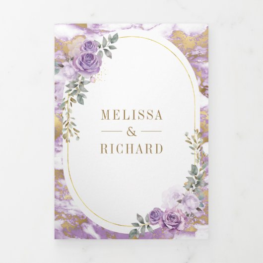 Lilac Lila Blütengoldmarmor auf einer Hochzeit Dreifach Gefaltete Einladung (Cover)