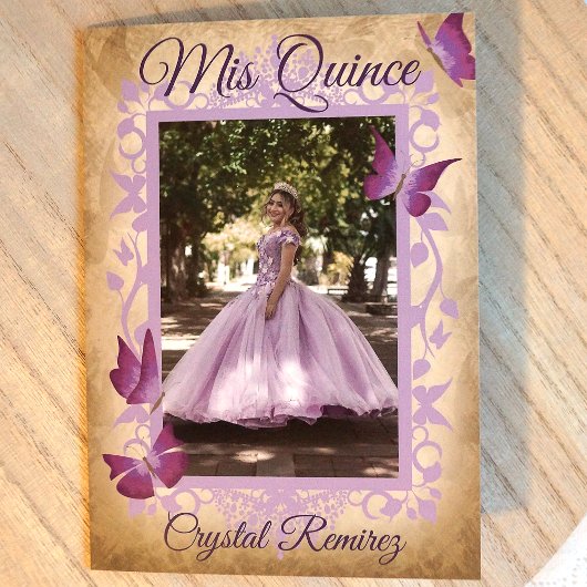 Lilac Lila Butterflies Quinceanera Einladung