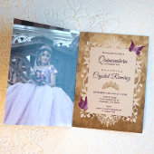 Lilac Lila Butterflies Quinceanera Einladung