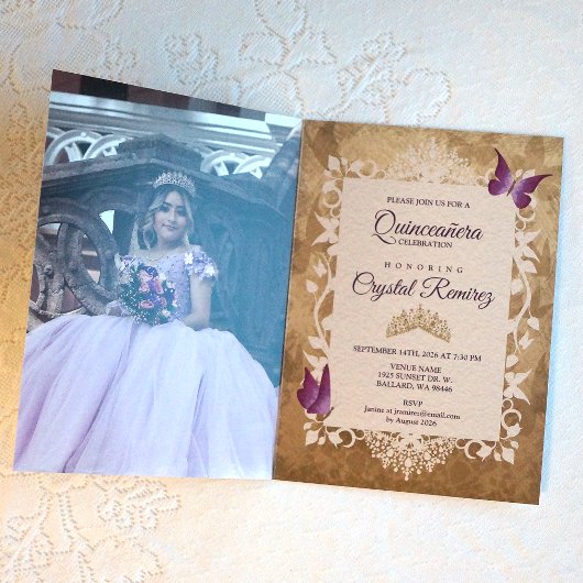 Lilac Lila Butterflies Quinceanera Einladung