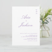 Lilac Lila Calligraphy Modern QR Code Wedding Einladung (Stehend Vorderseite)