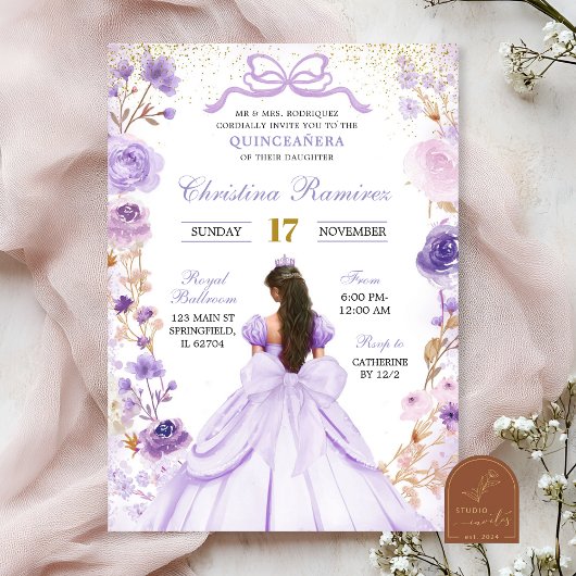 Lilac Lila Coquette Bow Princess Quinceanera Einladung