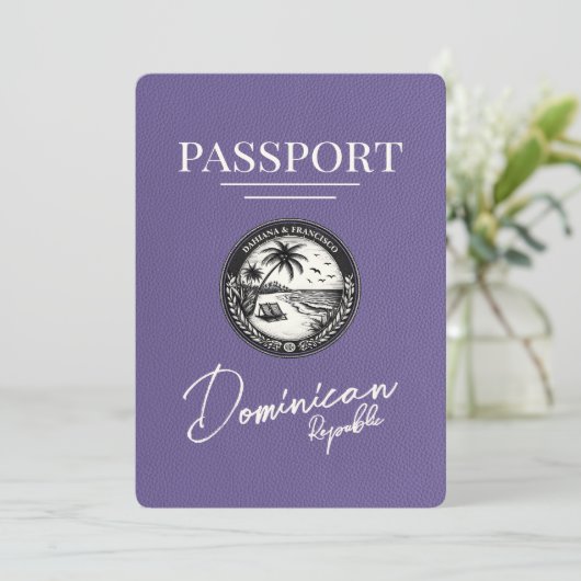 Lilac Lila Dominikanische Republik Passport Save The Date (Stehend Vorderseite)
