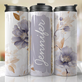 Lilac Lila Floral Add Name Custom Gift Thermosbecher