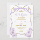 Lilac Lila Floral Bow Gold Ribbon Mis Quince Einladung (Vorderseite)