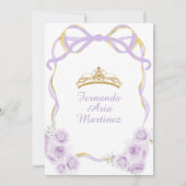 Lilac Lila Floral Bow Gold Ribbon Mis Quince Einladung (Rückseite)