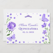 Lilac Lila Floral Butterfliegen Foto Quinceañera Dankeskarte (Rückseite)