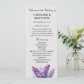 Lilac Lila Floral Elegante Moderne Hochzeit Programm (Stehend Vorderseite)