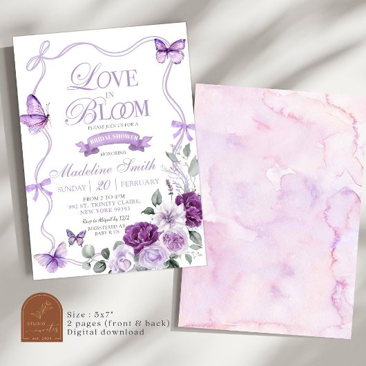 Lilac Lila Floral Liebe in Bloom Brautparty Einladung