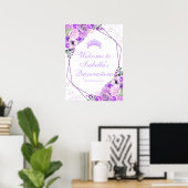Lilac Lila Floral Quinceanera Begrüßungszeichen Poster (Heimbüro)