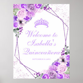 Lilac Lila Floral Quinceanera Begrüßungszeichen Poster