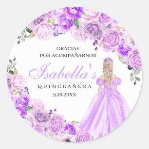 Lilac Lila Floral Quinceanera Round Stickers