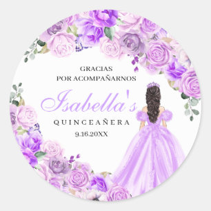 Lilac Lila Floral Quinceanera Round Stickers