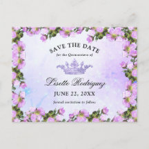 Lilac Lila Floral Quinceanera Save the Date