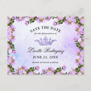 Lilac Lila Floral Quinceanera Save the Date Postkarte