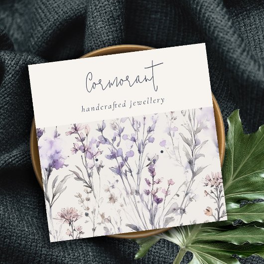 Lilac Lila Floral Script Earring Stud Holder Quadratische Visitenkarte