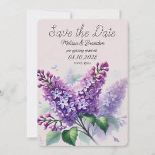 Lilac Lila florale rustikale Hochzeit Speichern Si Einladung