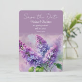 Lilac Lila florale rustikale Hochzeit Speichern Si Einladung (Stehend Vorderseite)