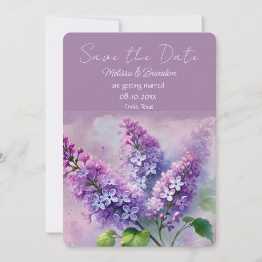 Lilac Lila florale rustikale Hochzeit Speichern Si Einladung (Vorderseite)