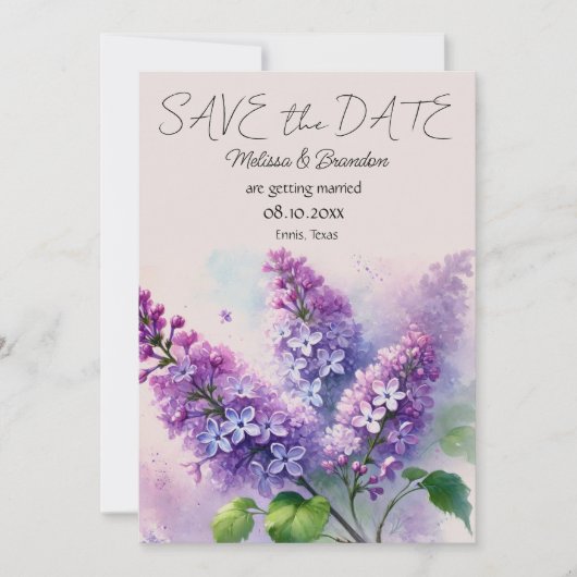 Lilac Lila florale rustikale Hochzeit Speichern Si Einladung (Vorderseite)