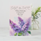 Lilac Lila florale rustikale Hochzeit Speichern Si Einladung (Stehend Vorderseite)