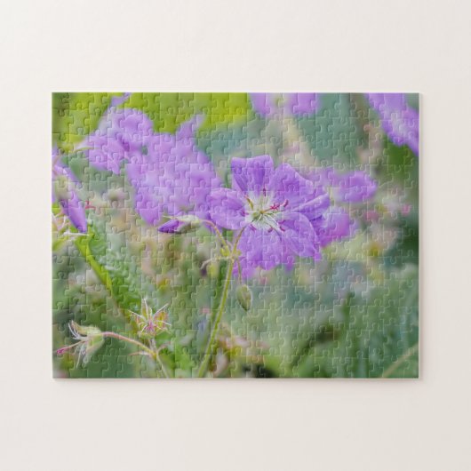 Lilac Lila Geranium Wildblume Botanisches Foto Puzzle (Horizontal)