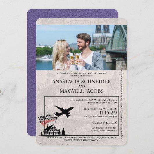 Lilac Lila Germany Passport Wedding Einladung (Vorne/Hinten)