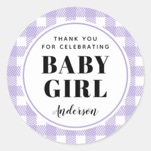 Lilac Lila Gingham Kariert Danke, Baby Girl Runder Aufkleber