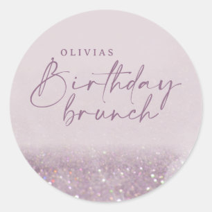 Lilac lila Glitzer Eleganter Geburtstagsbrunch-Chi Runder Aufkleber