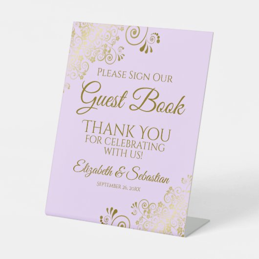 Lilac Lila & Gold Bitte registrieren Sie das Gäste Sockelschild (Vorderseite)