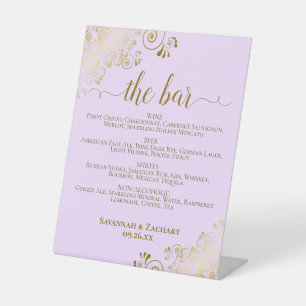 Lilac Lila & Gold Drinks oder Bar Menu Wedding Sockelschild