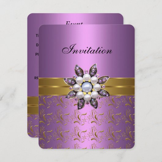Lilac Lila Gold Einladung Jewel Floral Elegante Cl (Vorne/Hinten)