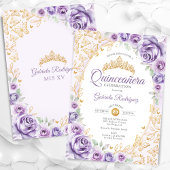 Lilac Lila Gold Floral Quinceanera Einladung