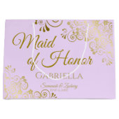 Lilac Lila Gold Lace Trauzeugin Chic Wedding Große Geschenktüte (Vorderseite)
