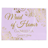 Lilac Lila Gold Lace Trauzeugin Chic Wedding Große Geschenktüte (Rückseite)