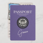 Lilac Lila Greece Passport Save the Date Card (Vorne/Hinten)