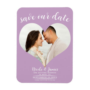 Lilac Lila Heart Foto Wedding Save the Date Magnet
