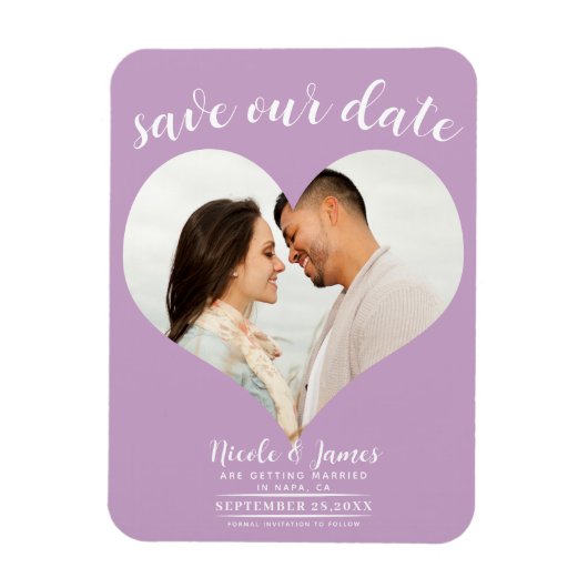 Lilac Lila Heart Foto Wedding Save the Date Magnet (Vertikal)