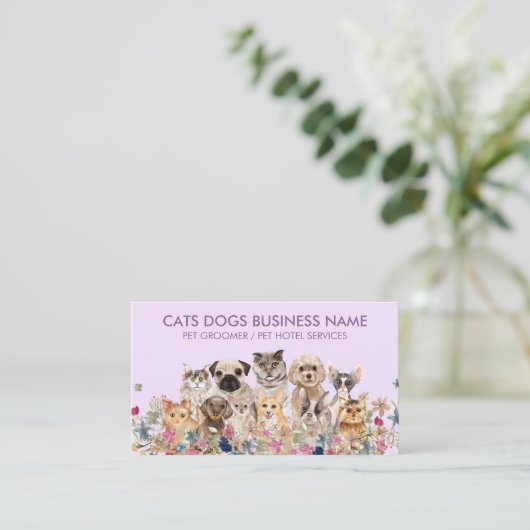 Lilac Lila Hunde und Katzen Blume Visitenkarte (Stehend Vorderseite)