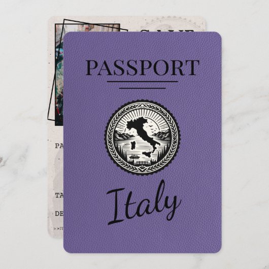 Lilac Lila Italy Passport Save The Date (Vorne/Hinten)