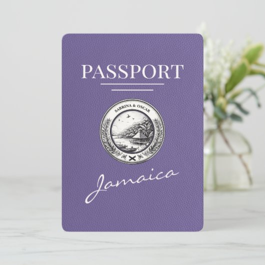 Lilac Lila Jamaica Passport Save the Date (Stehend Vorderseite)