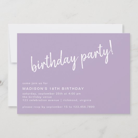 Lilac Lila Lavender | Einfach jedes Alter Geburtst Einladung (Vorderseite)
