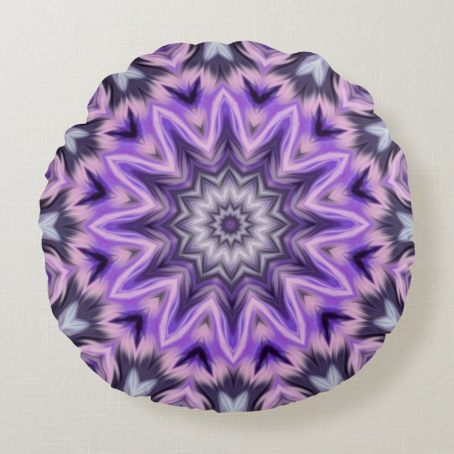 Lilac lila Mandala Rundes Kissen (Vorderseite)