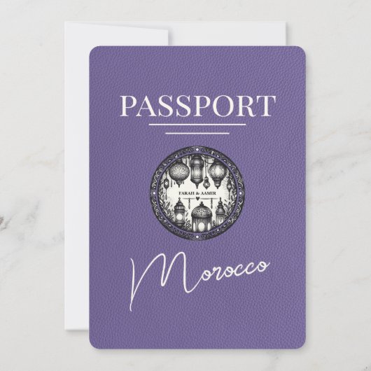 Lilac Lila Marokko Passport Wedding Einladung (Rückseite)