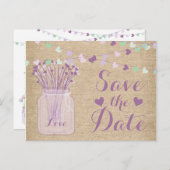 Lilac Lila Mason Jar Burlap Lace Save the Date Ankündigungspostkarte (Vorne/Hinten)