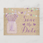 Lilac Lila Mason Jar Burlap Lace Save the Date Ankündigungspostkarte (Vorderseite)