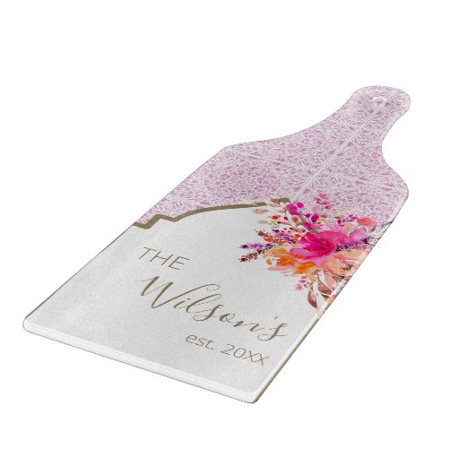 Lilac Lila Mediterrane Tile Monogram Wedding Schneidebrett (Ecke)